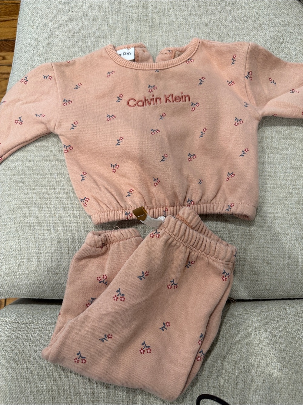 Calvin Klein Peach Pink Floral Crop Pajama Set